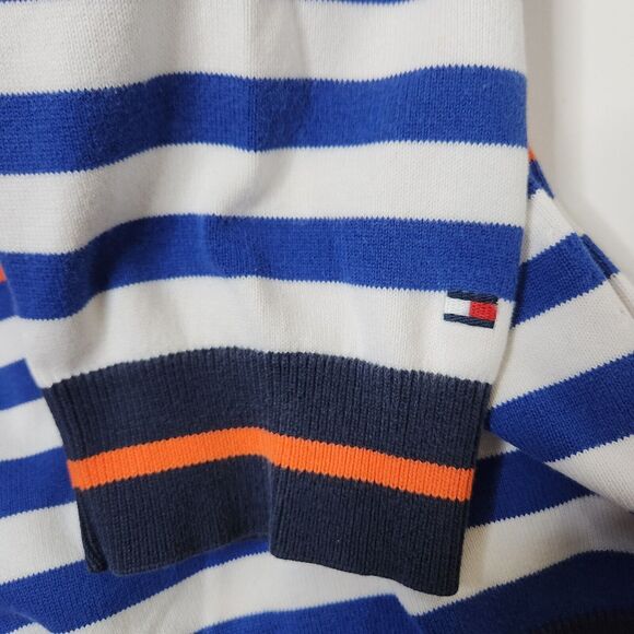 Vintage Tommy Hilfiger Mockneck Zip Sweater Wmn's 3X Orange Yellow Striped Y2K - Picture 7 of 10